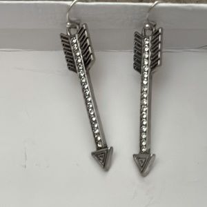 Silvertone and Rhinestone Arrow Drop Earrings
